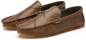 Easy to Put and Remove Driving Moccasins Loafer Shoes for Men Vegan Leather Stitching Details Rubber Sole Round Toe Flexible Resistant Flat Heel Anti-Slip Lightweight for All Occasions (Color : Brown