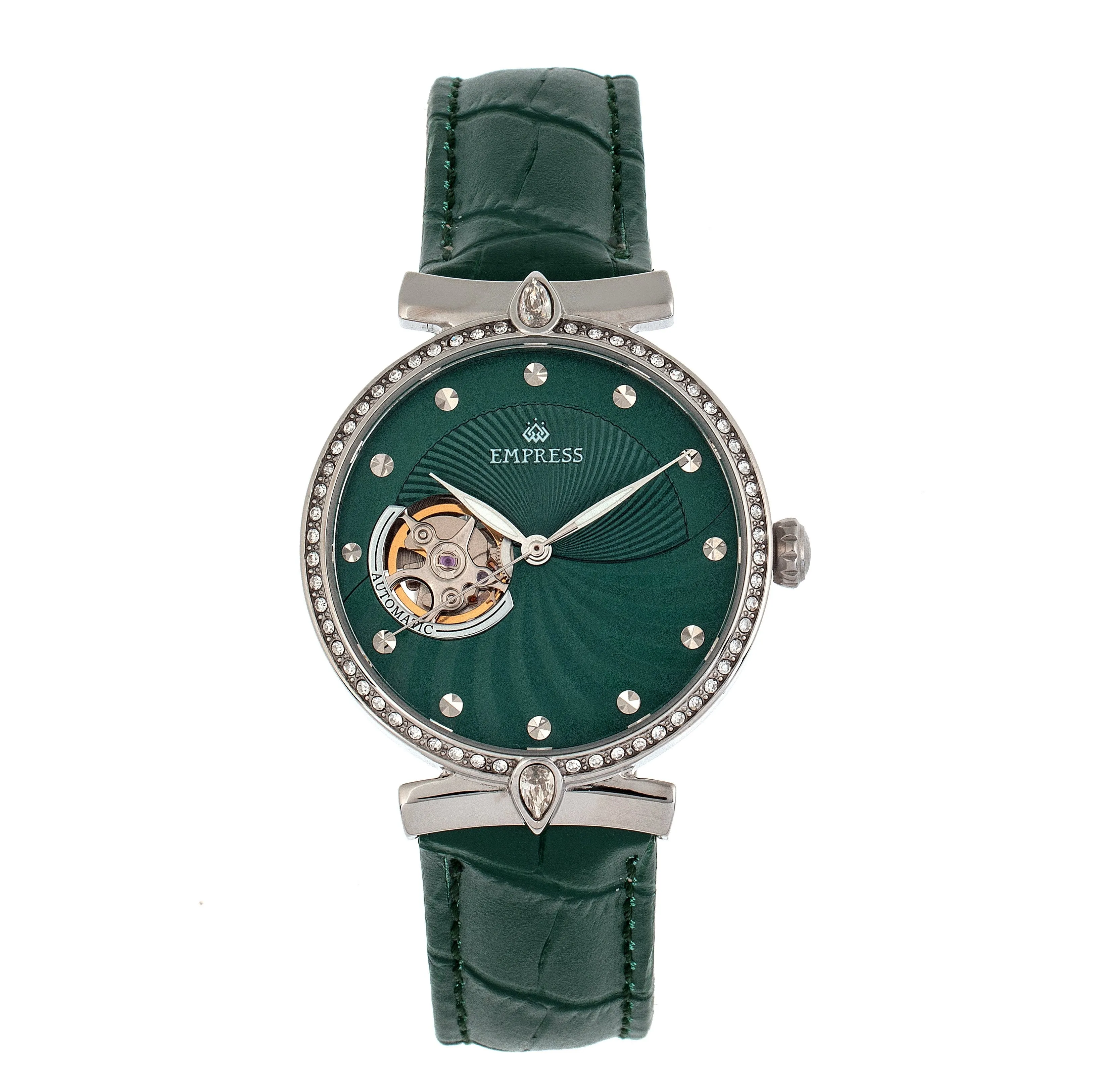 Empress Edith Semi-Skeleton Leather-Band Watch