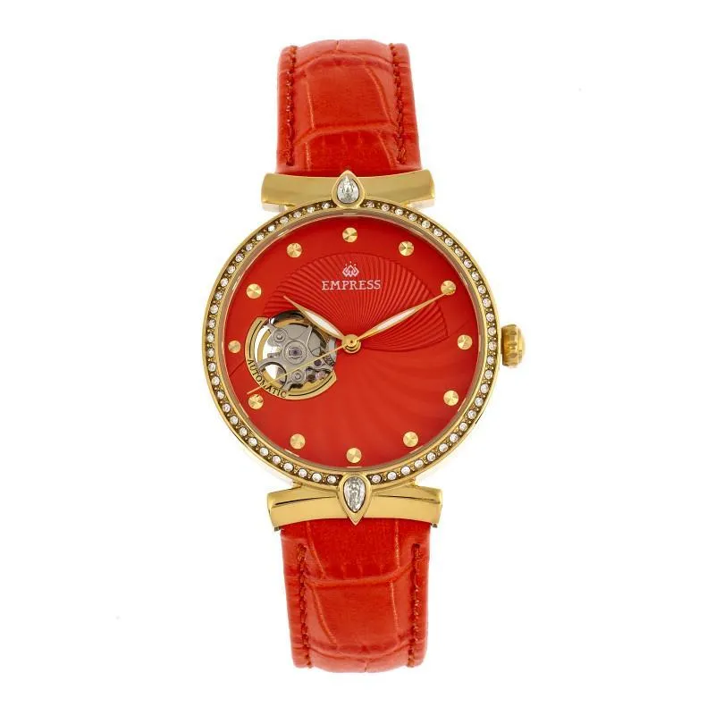 Empress Edith Semi-Skeleton Leather-Band Watch