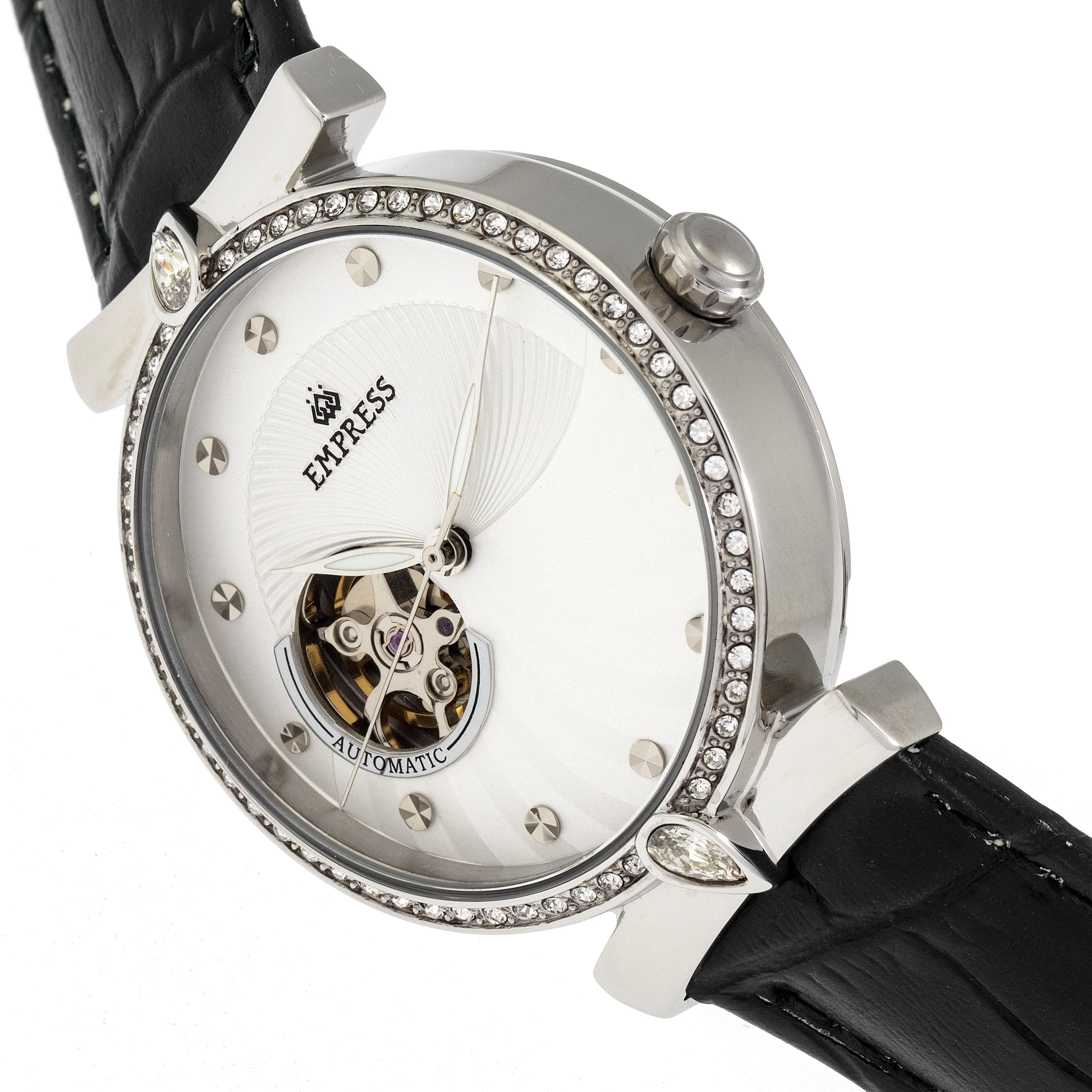 Empress Edith Semi-Skeleton Leather-Band Watch