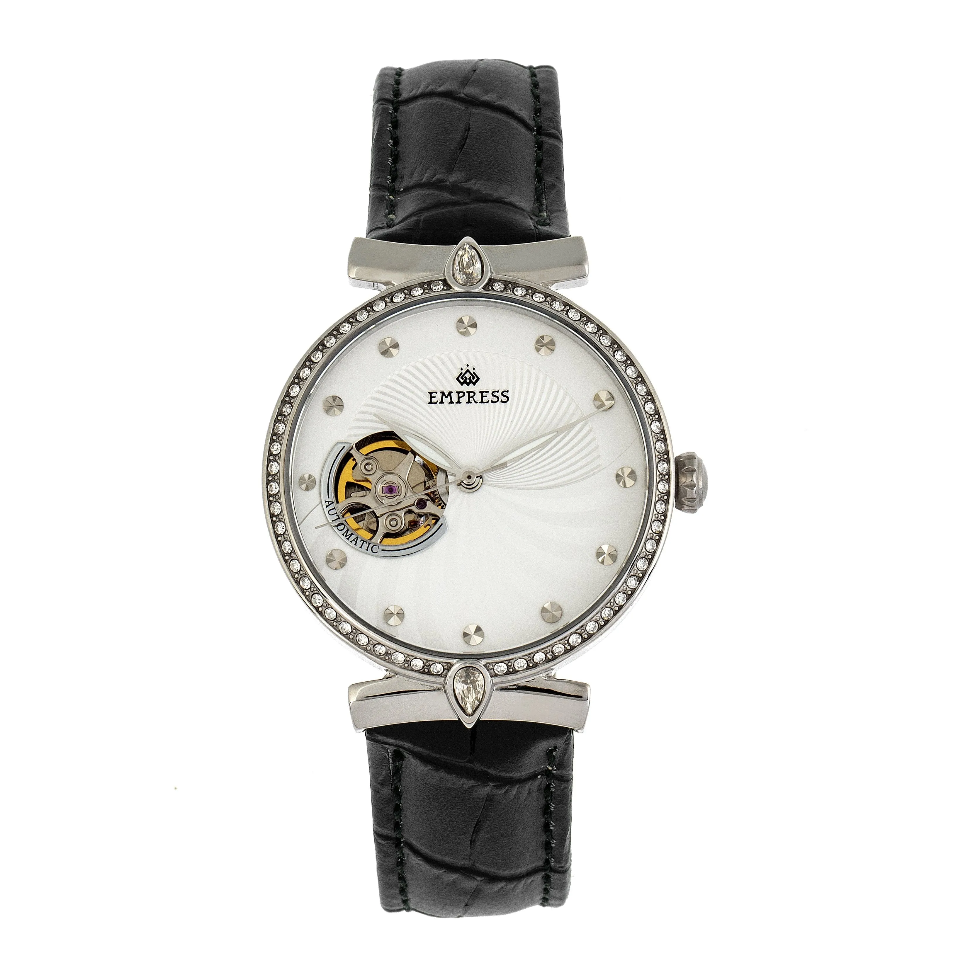 Empress Edith Semi-Skeleton Leather-Band Watch