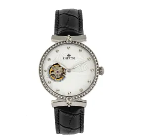 Empress Edith Semi-Skeleton Leather-Band Watch