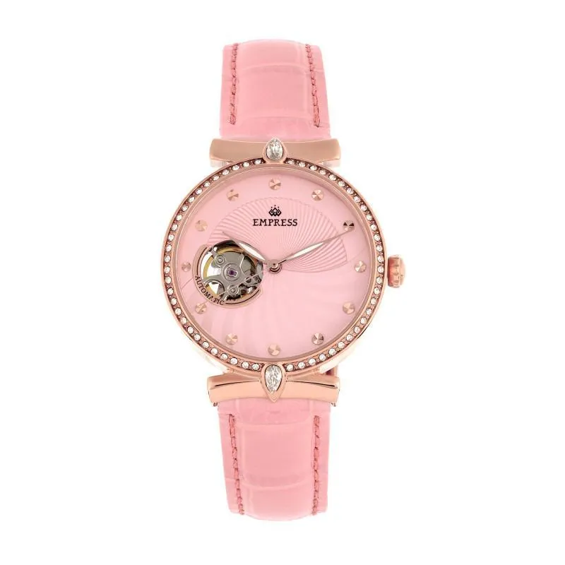 Empress Edith Semi-Skeleton Leather-Band Watch