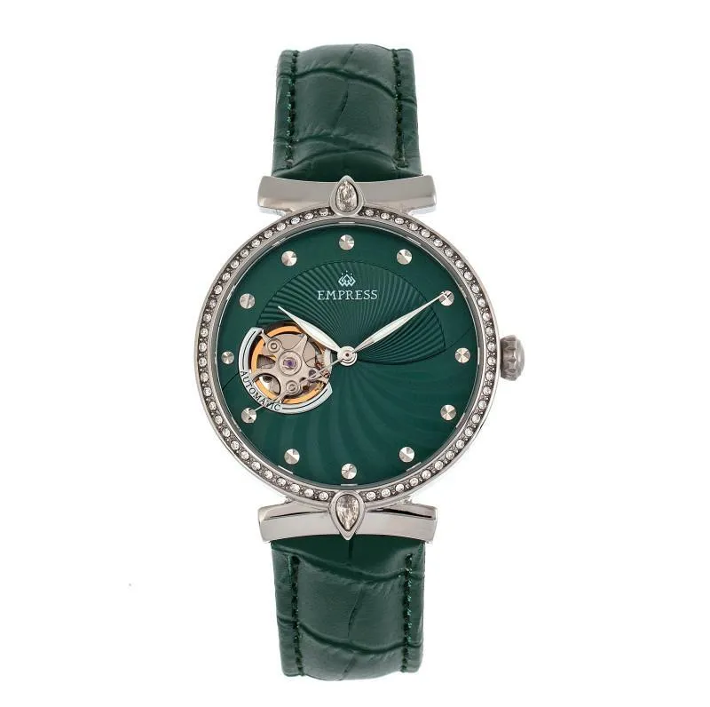 Empress Edith Semi-Skeleton Leather-Band Watch