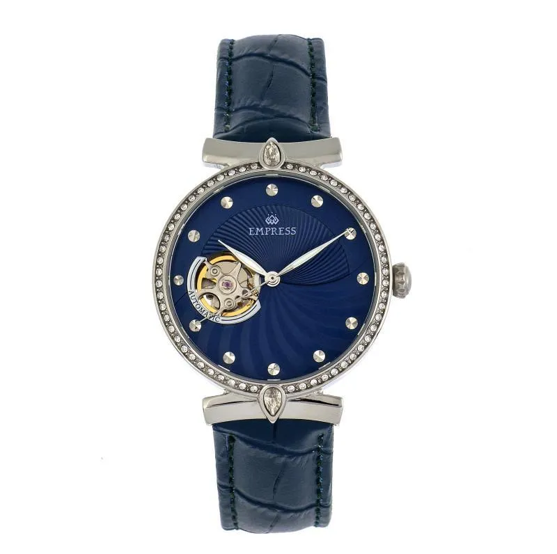 Empress Edith Semi-Skeleton Leather-Band Watch