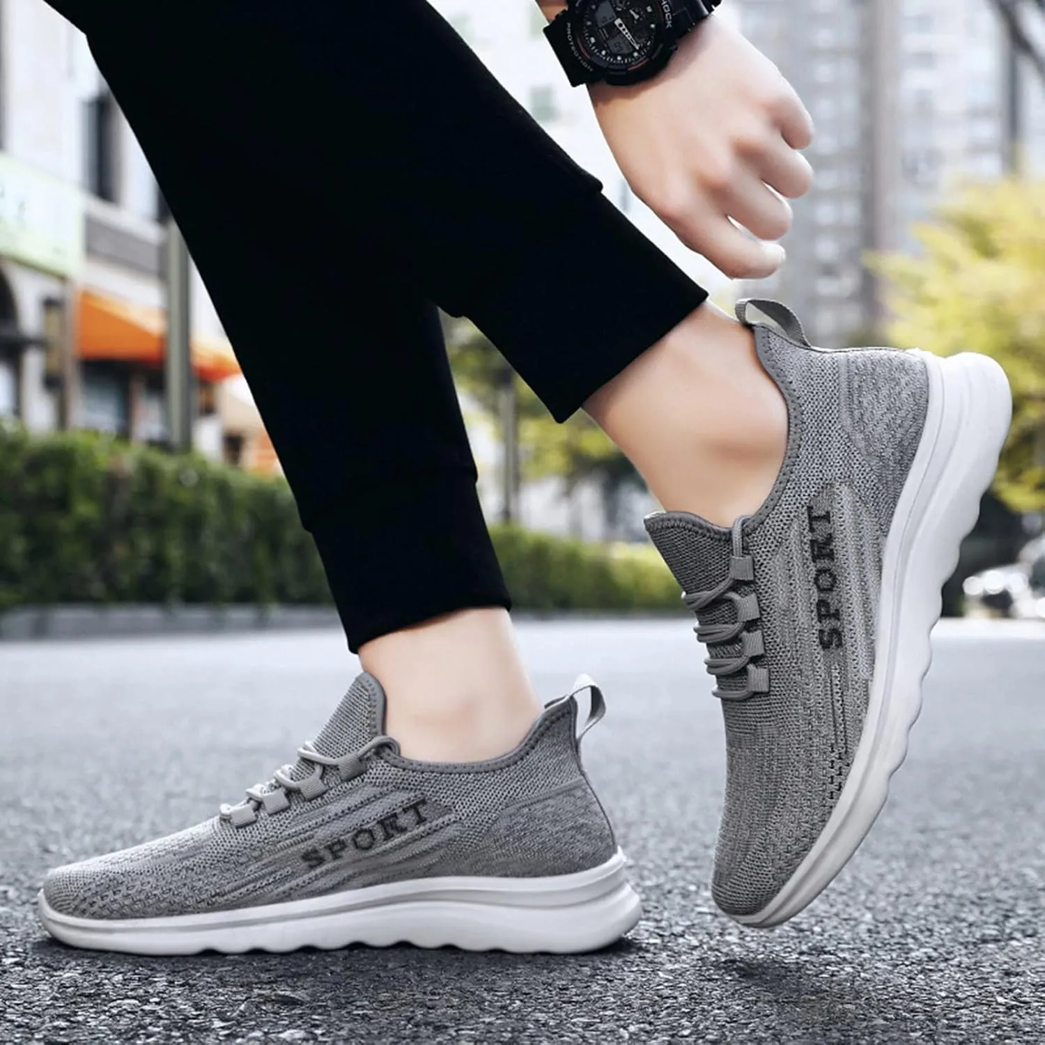 Fashion Men Sports Flat Non Slip Lace Up Fly Woven Mesh Breathable Solid Color Simple Air 1 Sneaker Shield for Mens