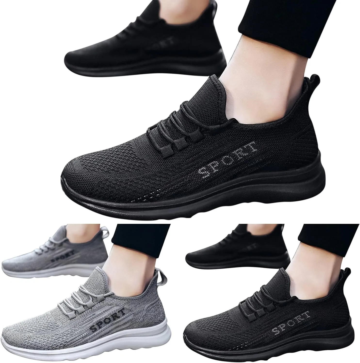 Fashion Men Sports Flat Non Slip Lace Up Fly Woven Mesh Breathable Solid Color Simple Air 1 Sneaker Shield for Mens