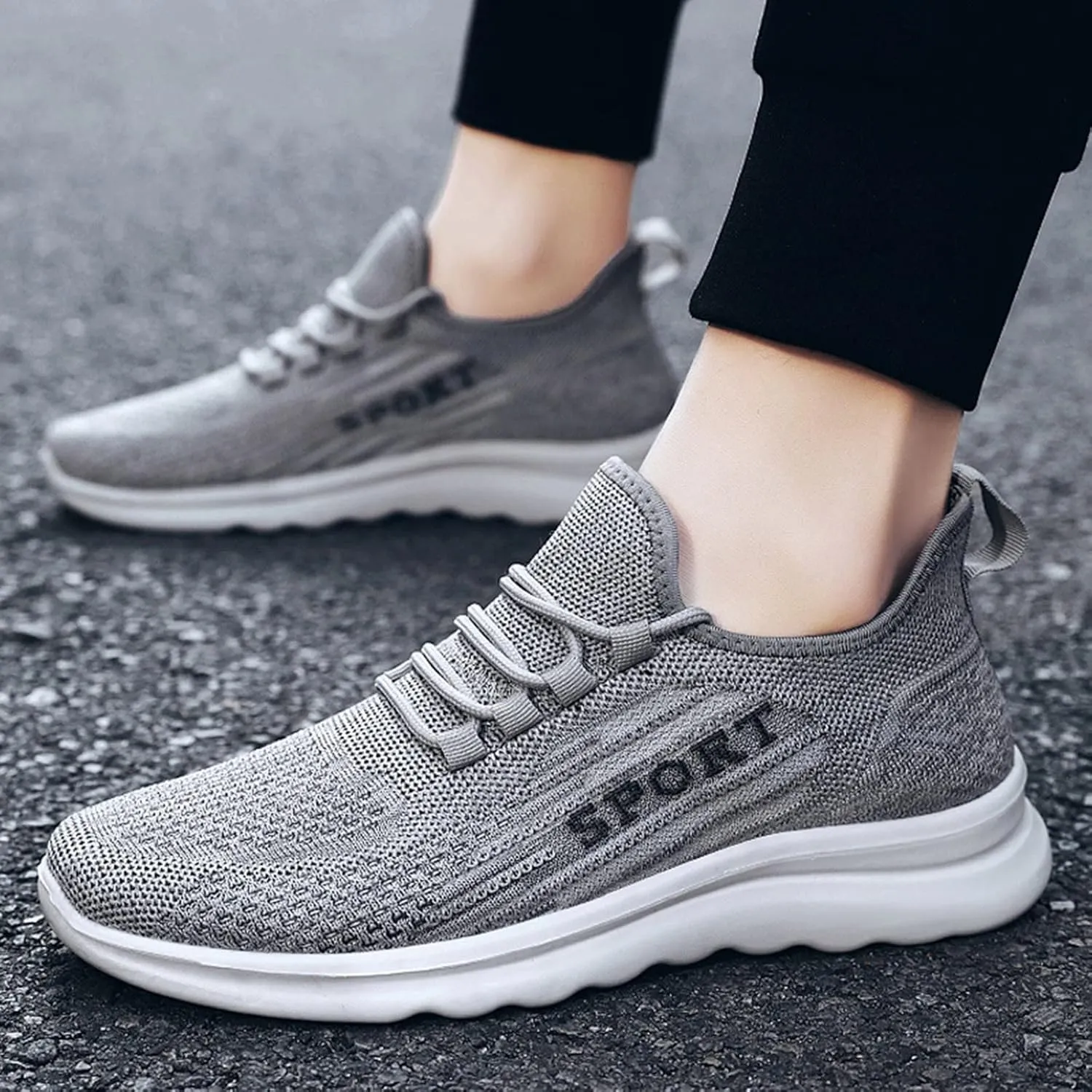 Fashion Men Sports Flat Non Slip Lace Up Fly Woven Mesh Breathable Solid Color Simple Air 1 Sneaker Shield for Mens