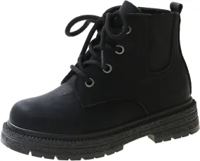 Fashionable Autumn Winter Girls' Boots Flat Bottom Non Slip Side Zipper Warm Comfortable Solid Color Little Girl