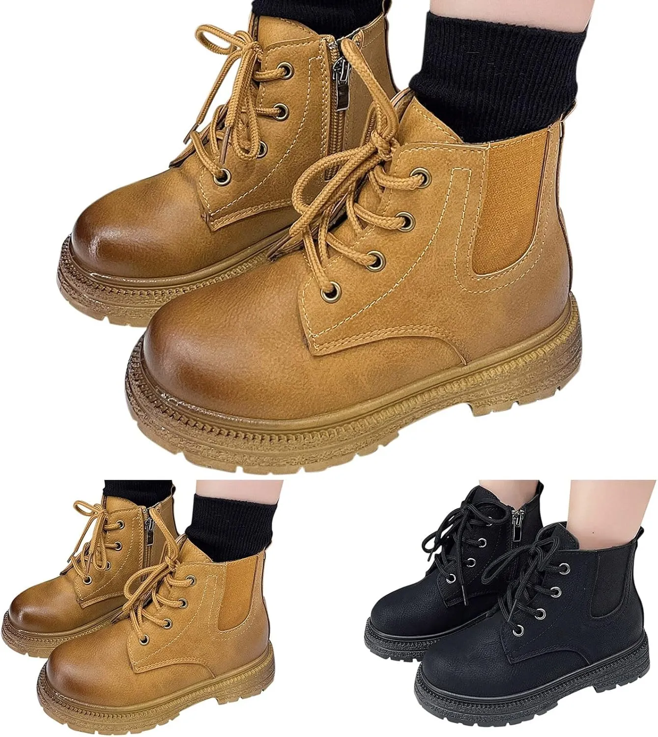 Fashionable Autumn Winter Girls' Boots Flat Bottom Non Slip Side Zipper Warm Comfortable Solid Color Little Girl