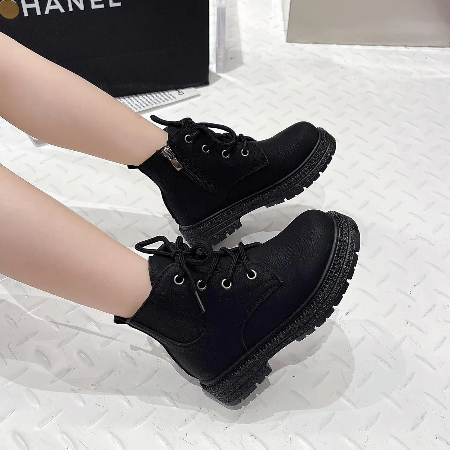 Fashionable Autumn Winter Girls' Boots Flat Bottom Non Slip Side Zipper Warm Comfortable Solid Color Little Girl