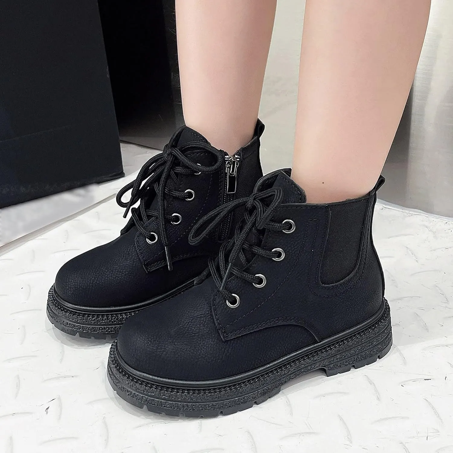 Fashionable Autumn Winter Girls' Boots Flat Bottom Non Slip Side Zipper Warm Comfortable Solid Color Little Girl