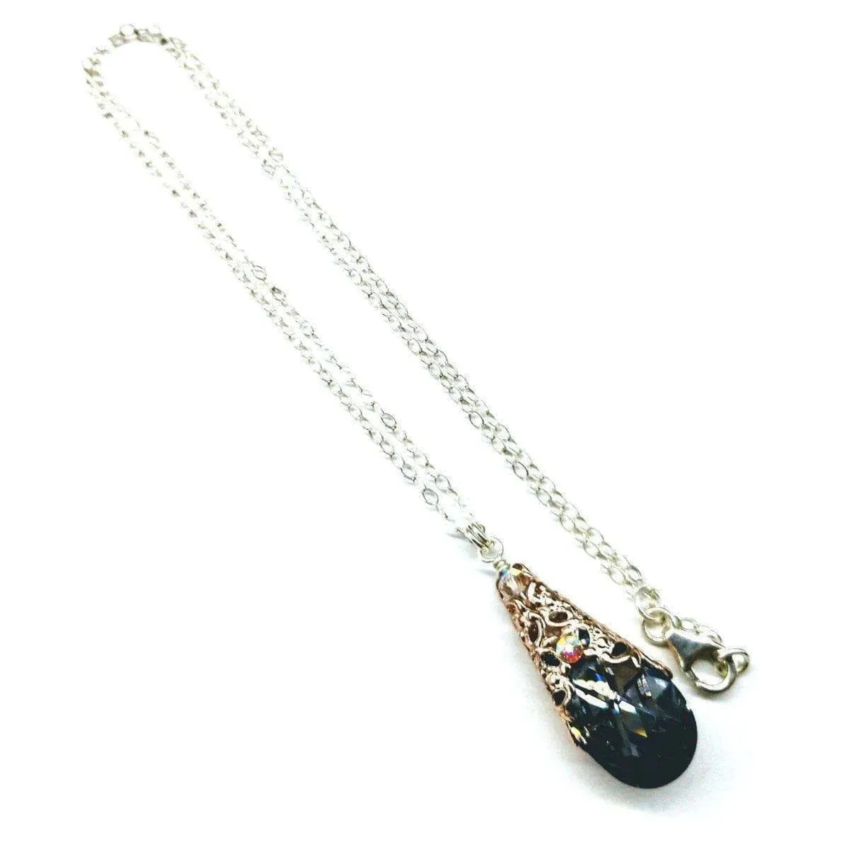 Filigree Wrap Crystal Black Diamond Pendant Necklace