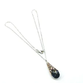 Filigree Wrap Crystal Black Diamond Pendant Necklace