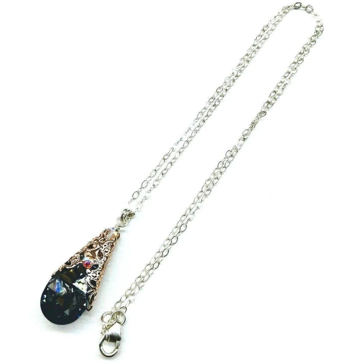 Filigree Wrap Crystal Black Diamond Pendant Necklace