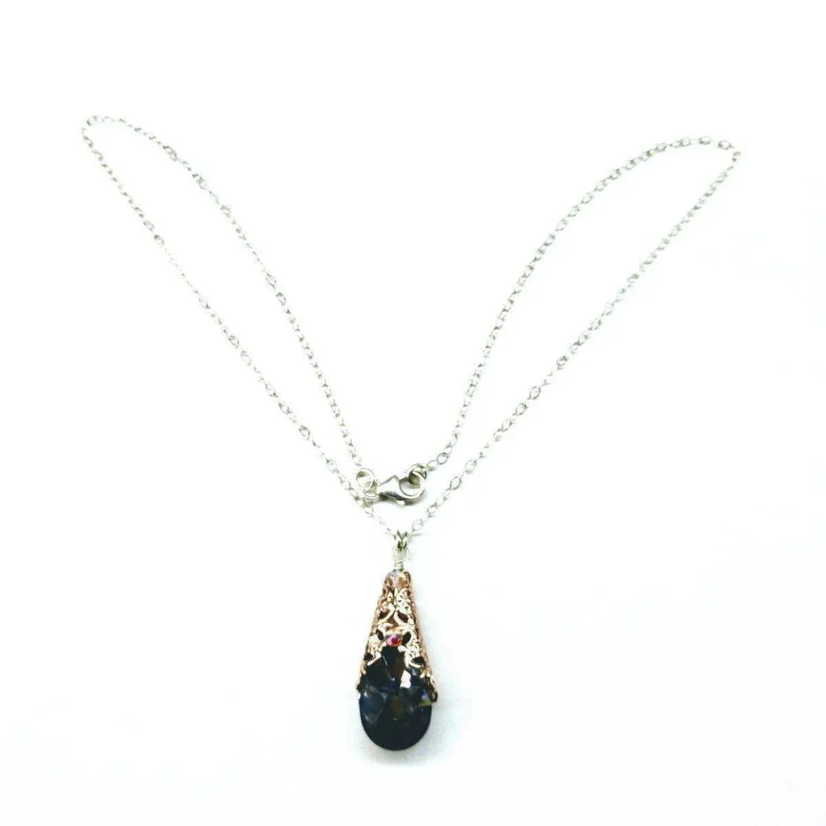 Filigree Wrap Crystal Black Diamond Pendant Necklace