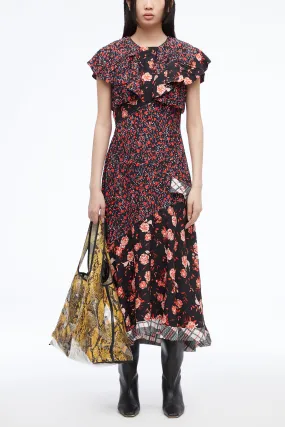 Floral Collage Ruffle Midi Dress