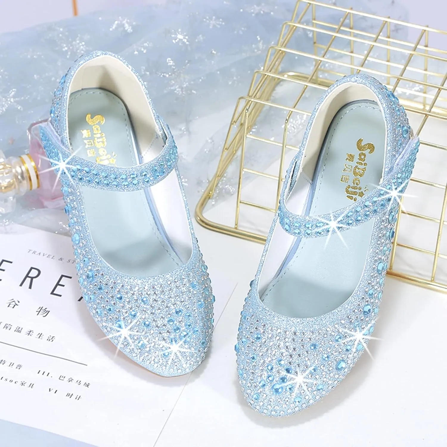 Girls Dress Shoes Wedding Party Flower Rhinestone Studded Princess Flats
