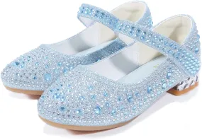 Girls Dress Shoes Wedding Party Flower Rhinestone Studded Princess Flats