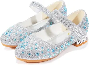 Girls Dress Shoes Wedding Party Flower Rhinestone Studded Princess Flats