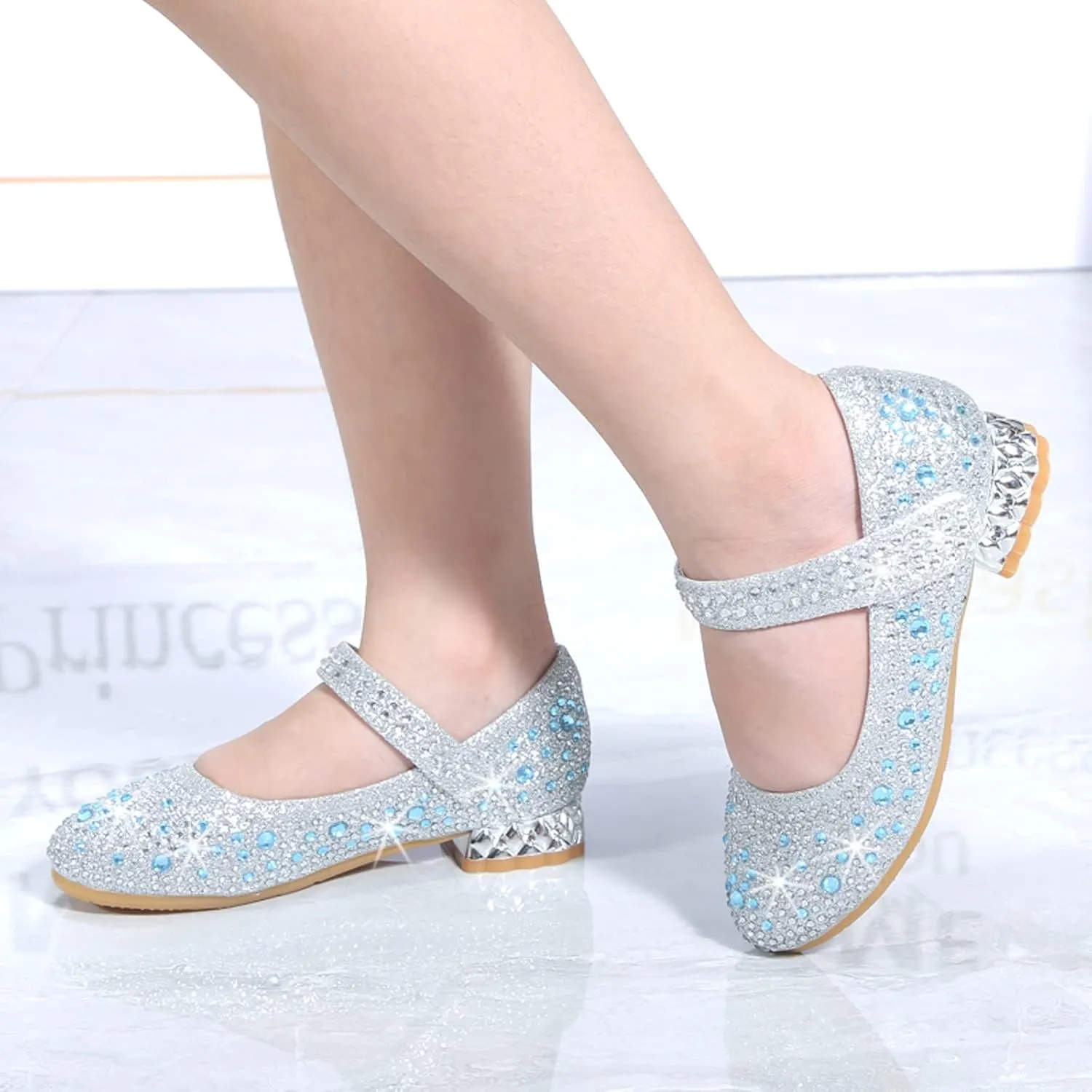 Girls Dress Shoes Wedding Party Flower Rhinestone Studded Princess Flats