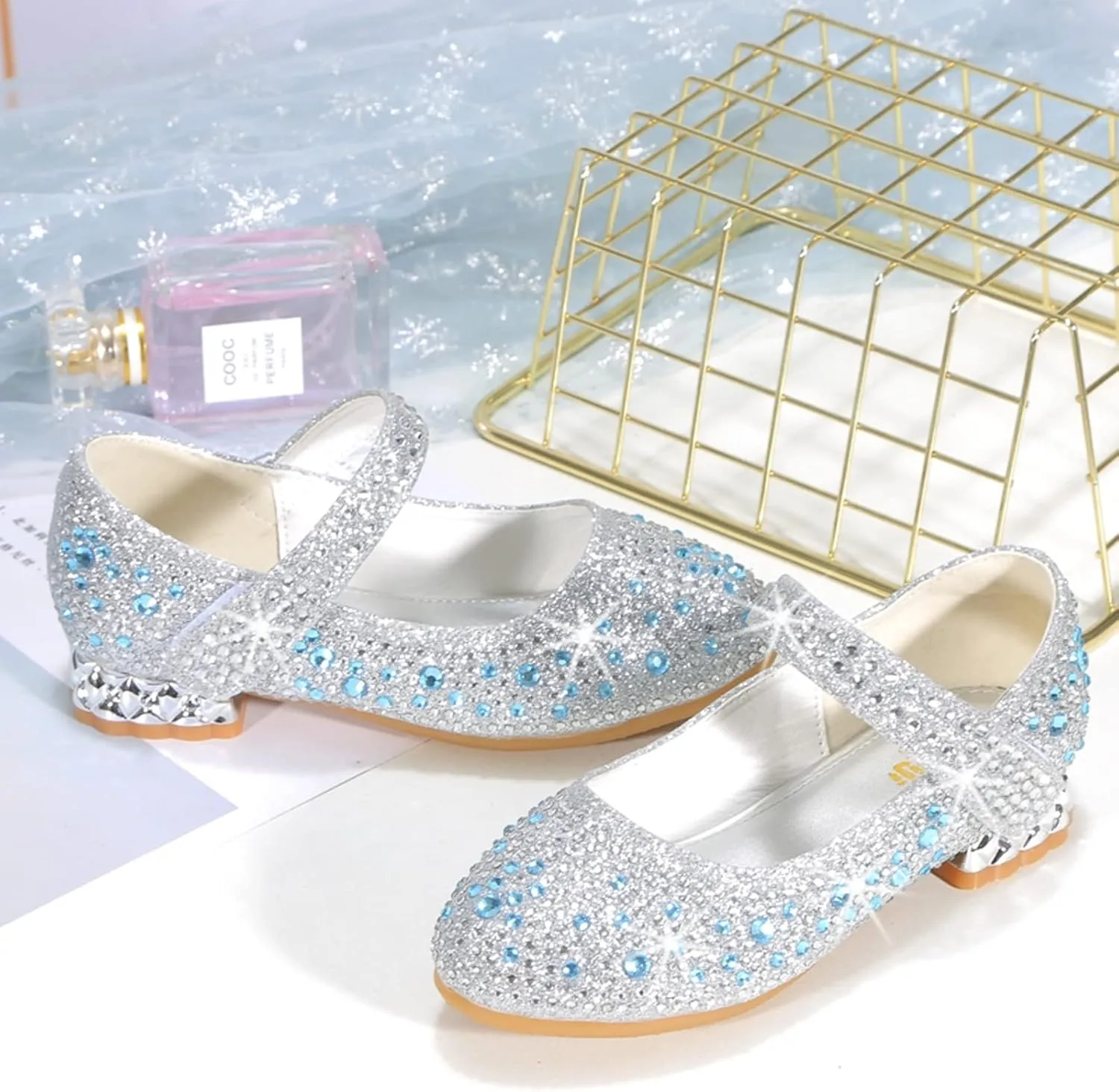 Girls Dress Shoes Wedding Party Flower Rhinestone Studded Princess Flats