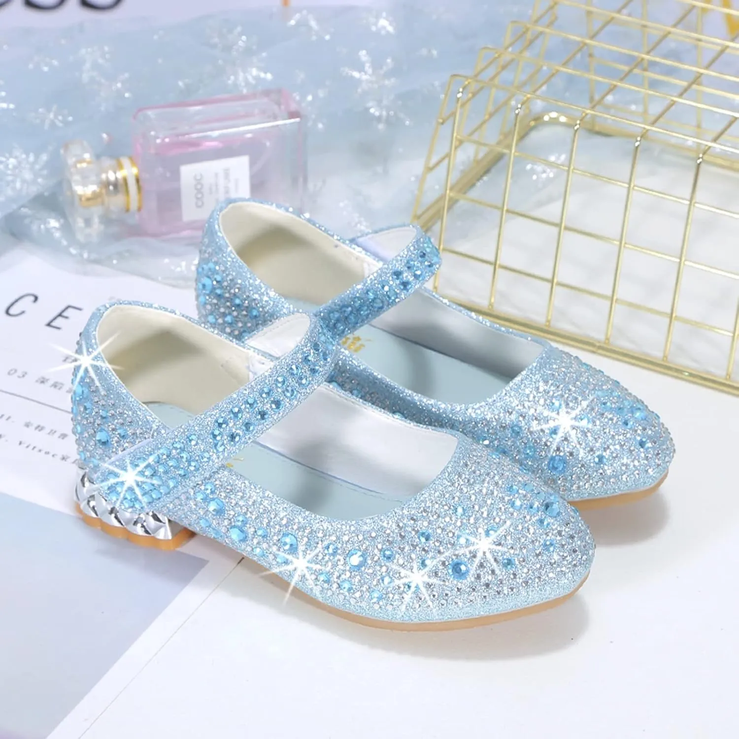 Girls Dress Shoes Wedding Party Flower Rhinestone Studded Princess Flats