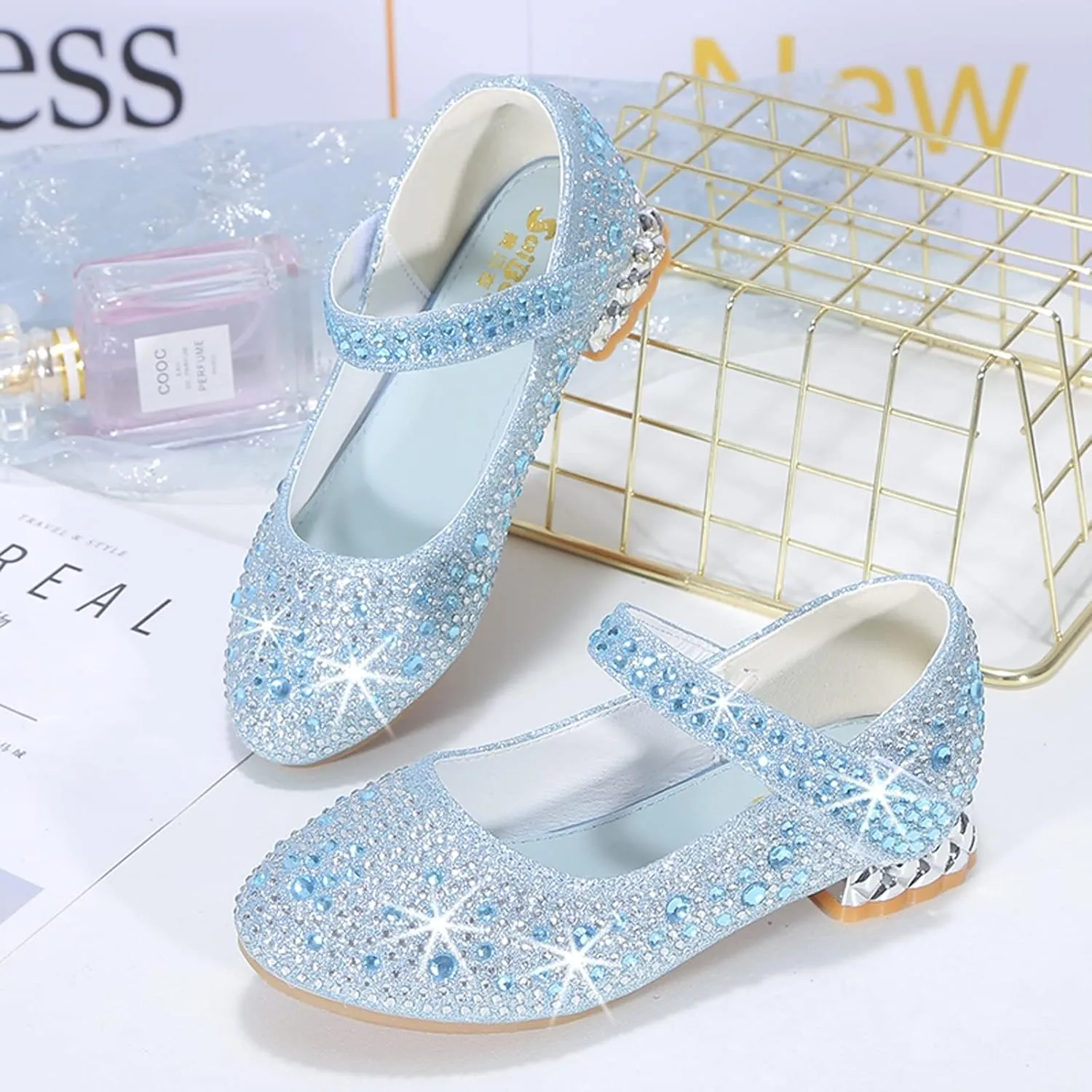 Girls Dress Shoes Wedding Party Flower Rhinestone Studded Princess Flats