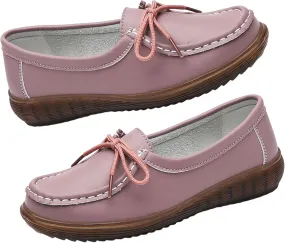 HESBITEUL Women's Casual Penny Loafers Driving Moccasins Comfort Slip on Flat Boat Shoes Walking Shoes with Bowknot