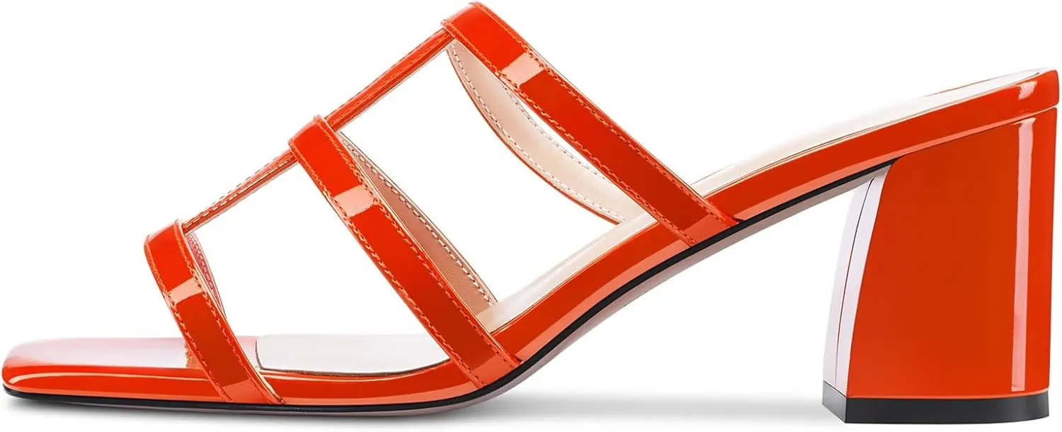 HEUIVZAR Women Chunky Block Mid Heel Peep Open Toe Mules Slip-on Slingback Party Gladiator 2.6 Inches Heels