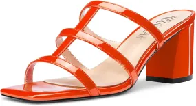 HEUIVZAR Women Chunky Block Mid Heel Peep Open Toe Mules Slip-on Slingback Party Gladiator 2.6 Inches Heels