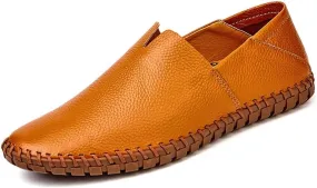 HOOENG Driving Moccasins Smoking Loafer for Men Genuine Leather Round Toe Rubber Sole Stitching Details Resistant Lightweight Anti-Slip Flexible Outdoor (Color : Brown, Size : 7.5)