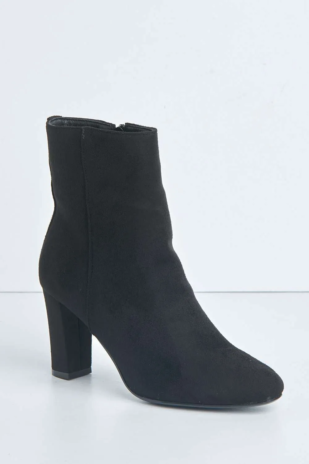Judy Side Zip Block Heel Ankle Boots in Black Suede