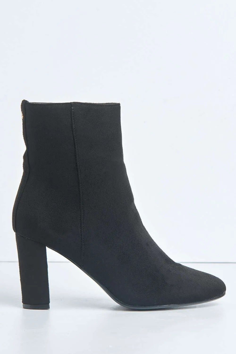 Judy Side Zip Block Heel Ankle Boots in Black Suede