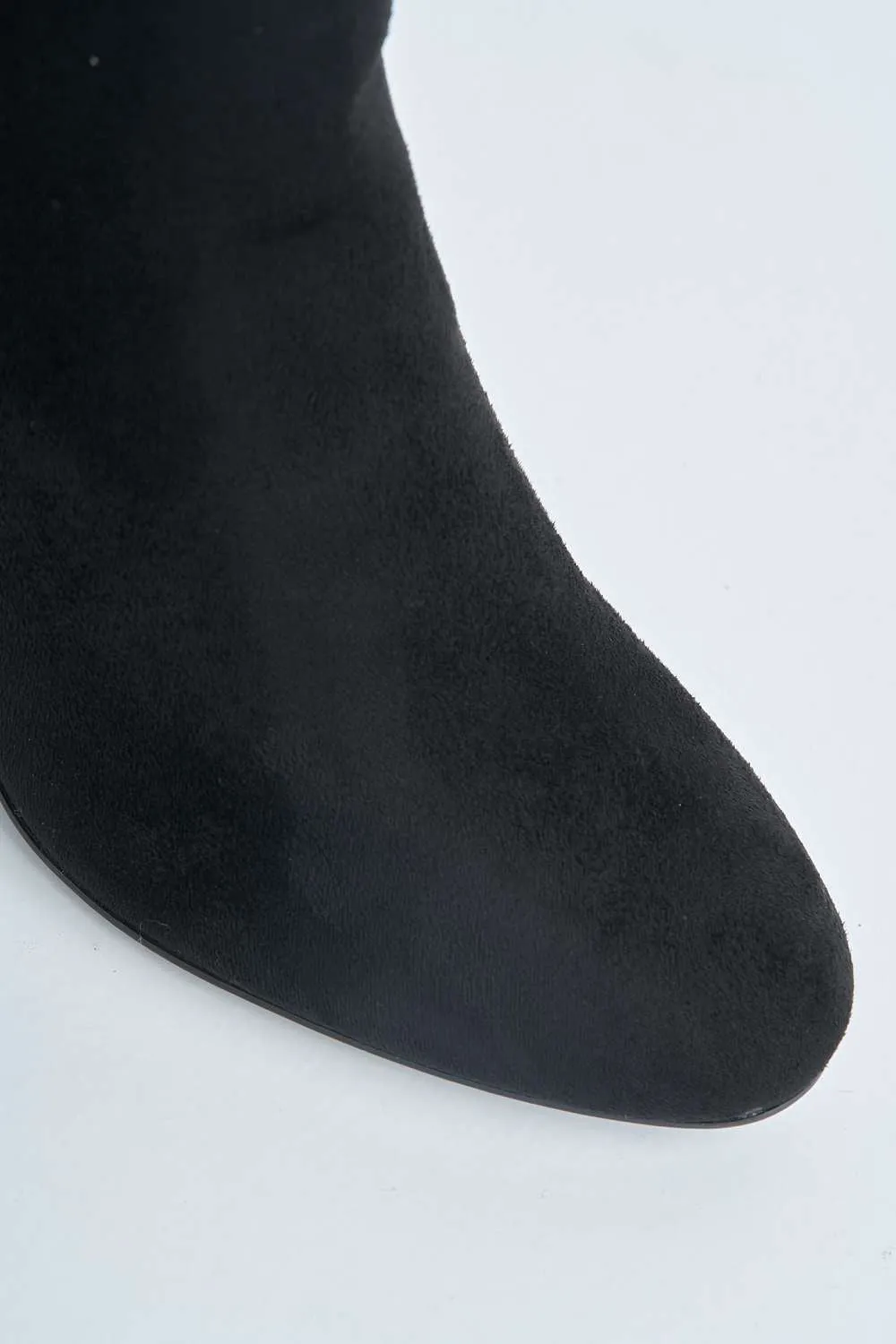 Judy Side Zip Block Heel Ankle Boots in Black Suede