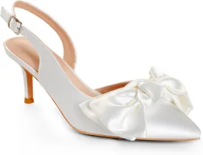 Kitten Heels for Women Closed Toe Bow Heels Shoes Pointed Toe Sling back Bow Heels
