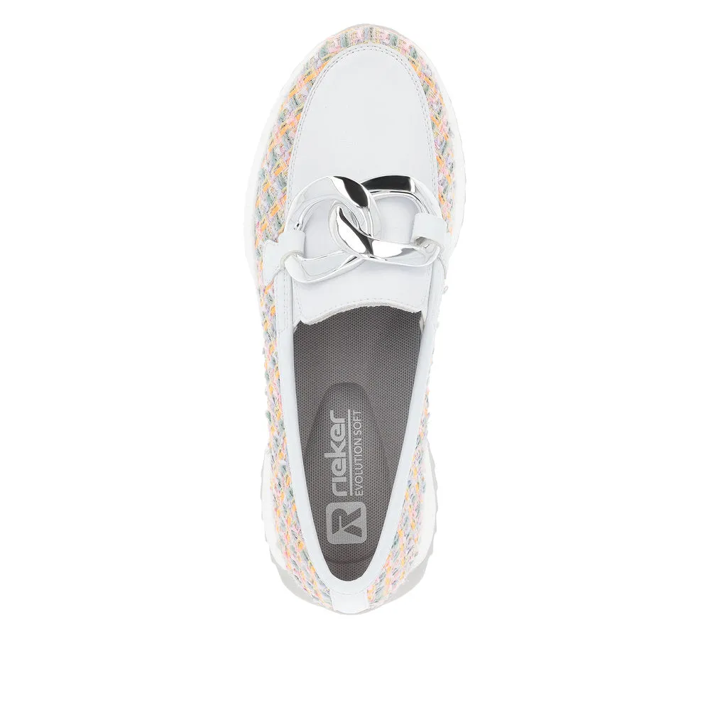 Ladies Rieker  Chunky Loafer White Multi Slip On W1303-90 sale