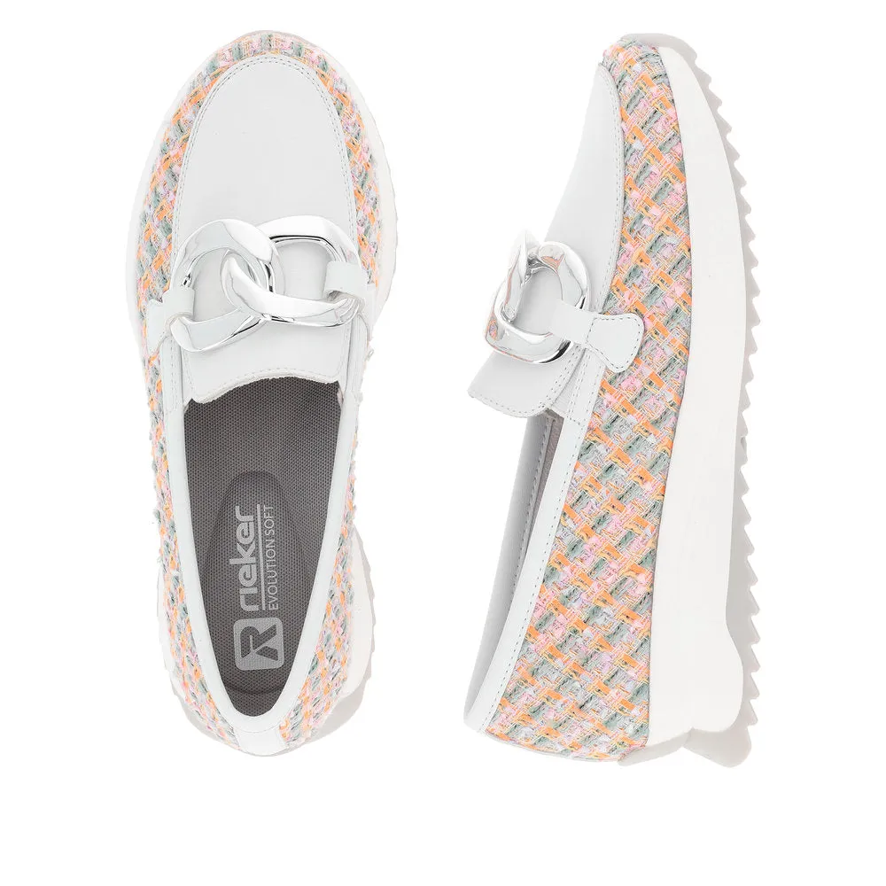 Ladies Rieker  Chunky Loafer White Multi Slip On W1303-90 sale