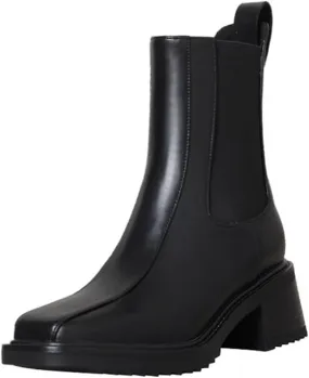 Loafers For Women Autumn Women's Chunky Heel Boots Square Toe Split Leather Short Boots for Fashionable Fall Wear