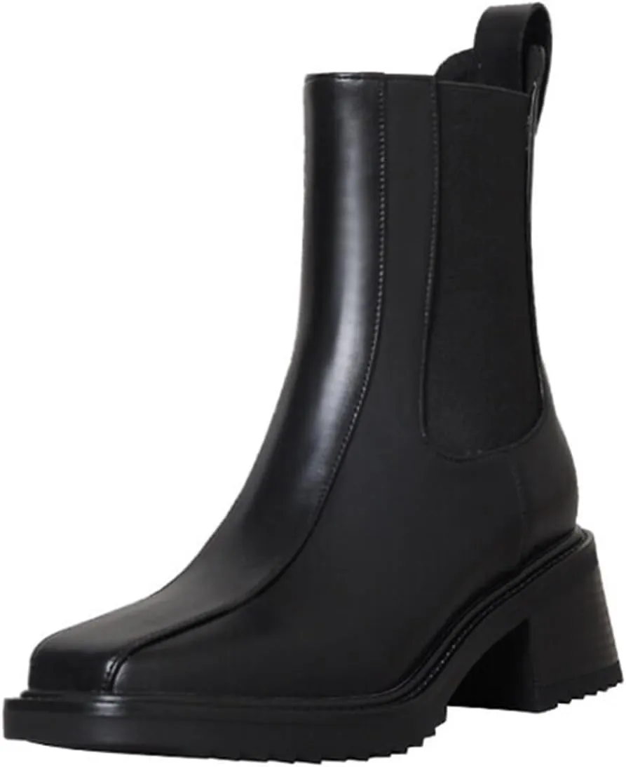 Loafers For Women Autumn Women's Chunky Heel Boots Square Toe Split Leather Short Boots for Fashionable Fall Wear