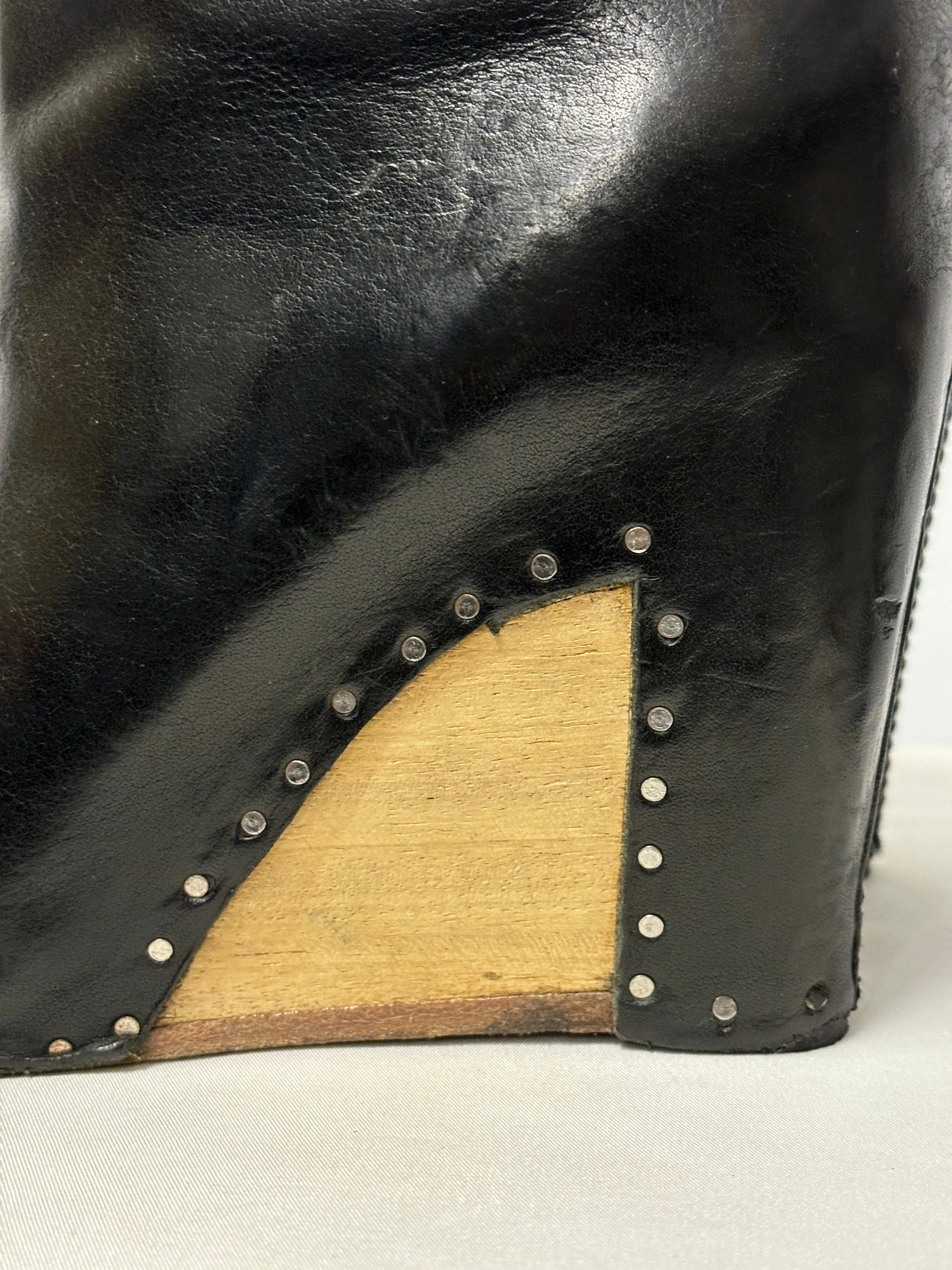 Maison Martin Margiela Black Leather and wood Wedge Heel Boots 4.5