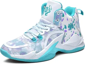 Men's High Top Basketball Shoes Fashionable Breathable Professional Outdoor Basketball Shoes White-Green Size 10