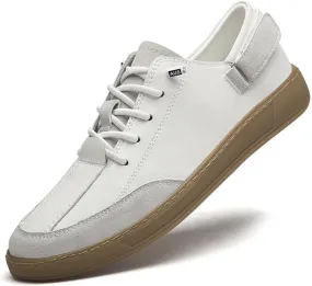 Men's Leather Elastic Lacing Low Top Dress Sneakers Fashionable Color Blocking Flat Hook Loop Casual Walking Skateboard Shoes for Driving Office Work