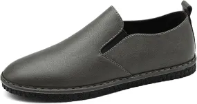 Men's Leather Round Toe Flat Slip-On Loafers Casual Low Top Hollow Out Breathable Penny Sandals Comfortable Non-Slip Soft Bottom Driving Work Shoes