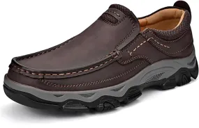 Men's Outdoor Waterproof Hiking Shoes Slip-on Loafers Lace-up Fashionable Square Toe Breathable Non-Slip Leather Shoes Wear-Resistant Work Shoes for Men