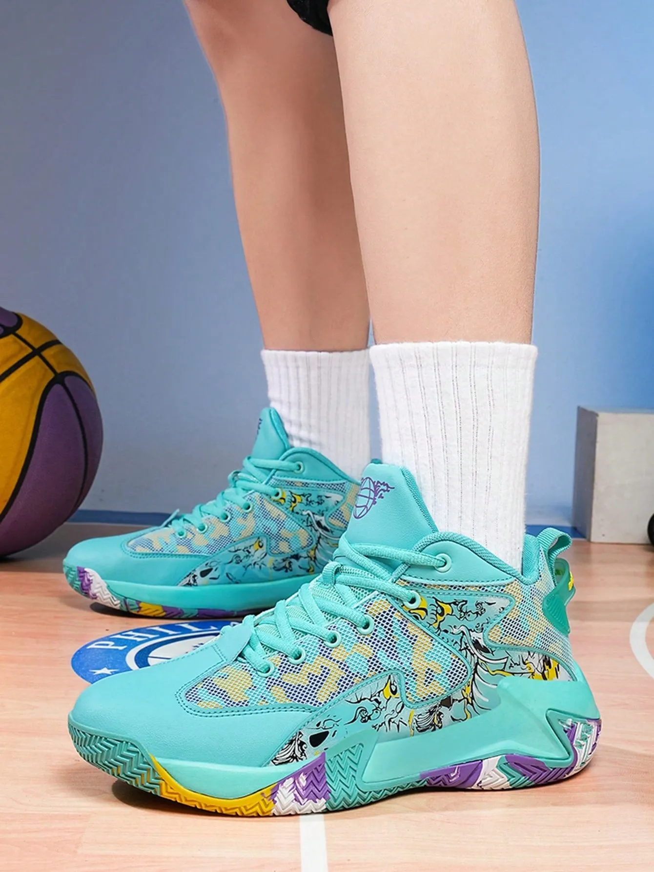 Men's Sports Shoes With Rubber Sole For All Seasons, Basketball Shoes, Large Size, Street Style, Breathable And Fashionable(Random Sole Pattern)