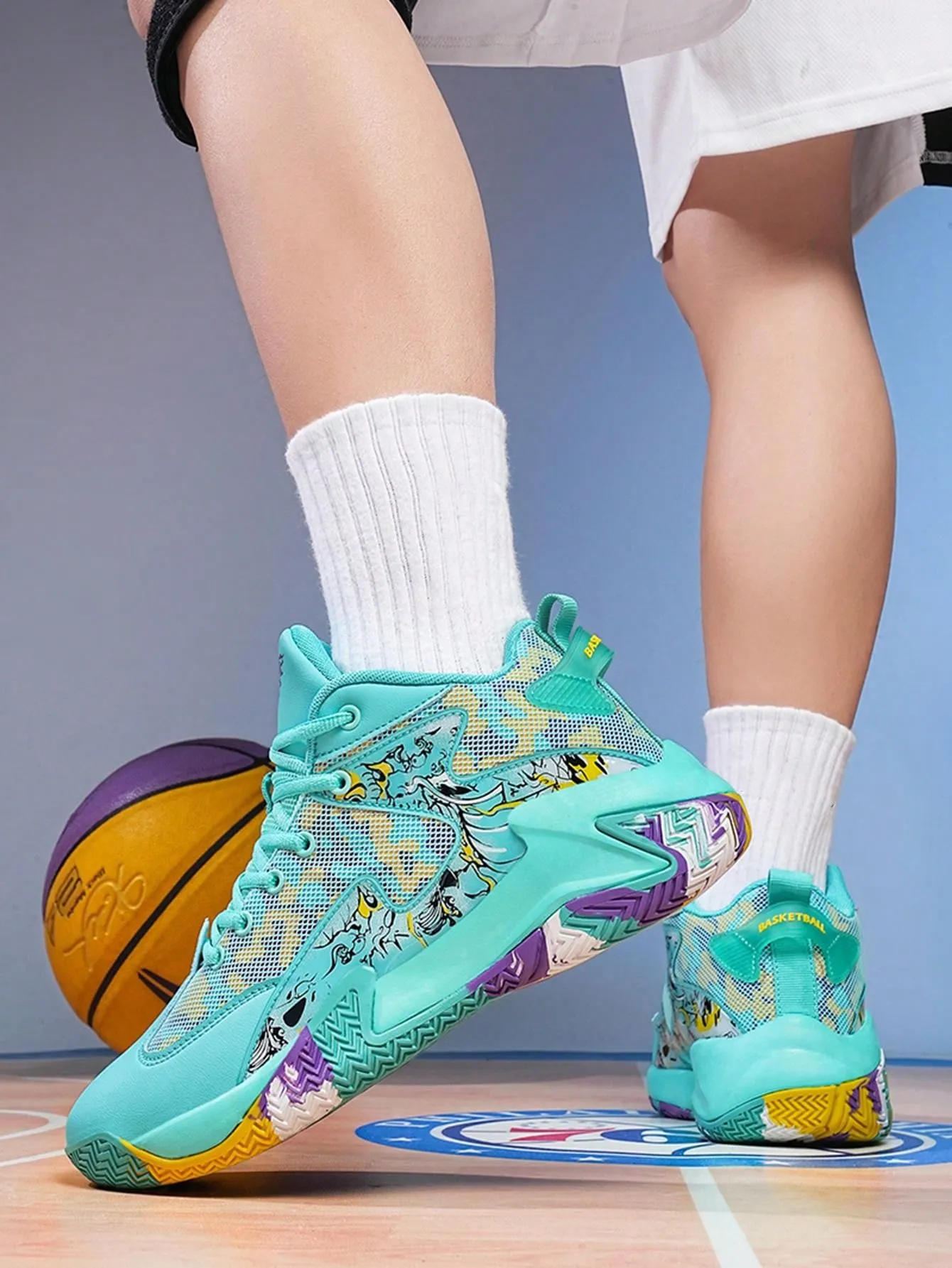 Men's Sports Shoes With Rubber Sole For All Seasons, Basketball Shoes, Large Size, Street Style, Breathable And Fashionable(Random Sole Pattern)