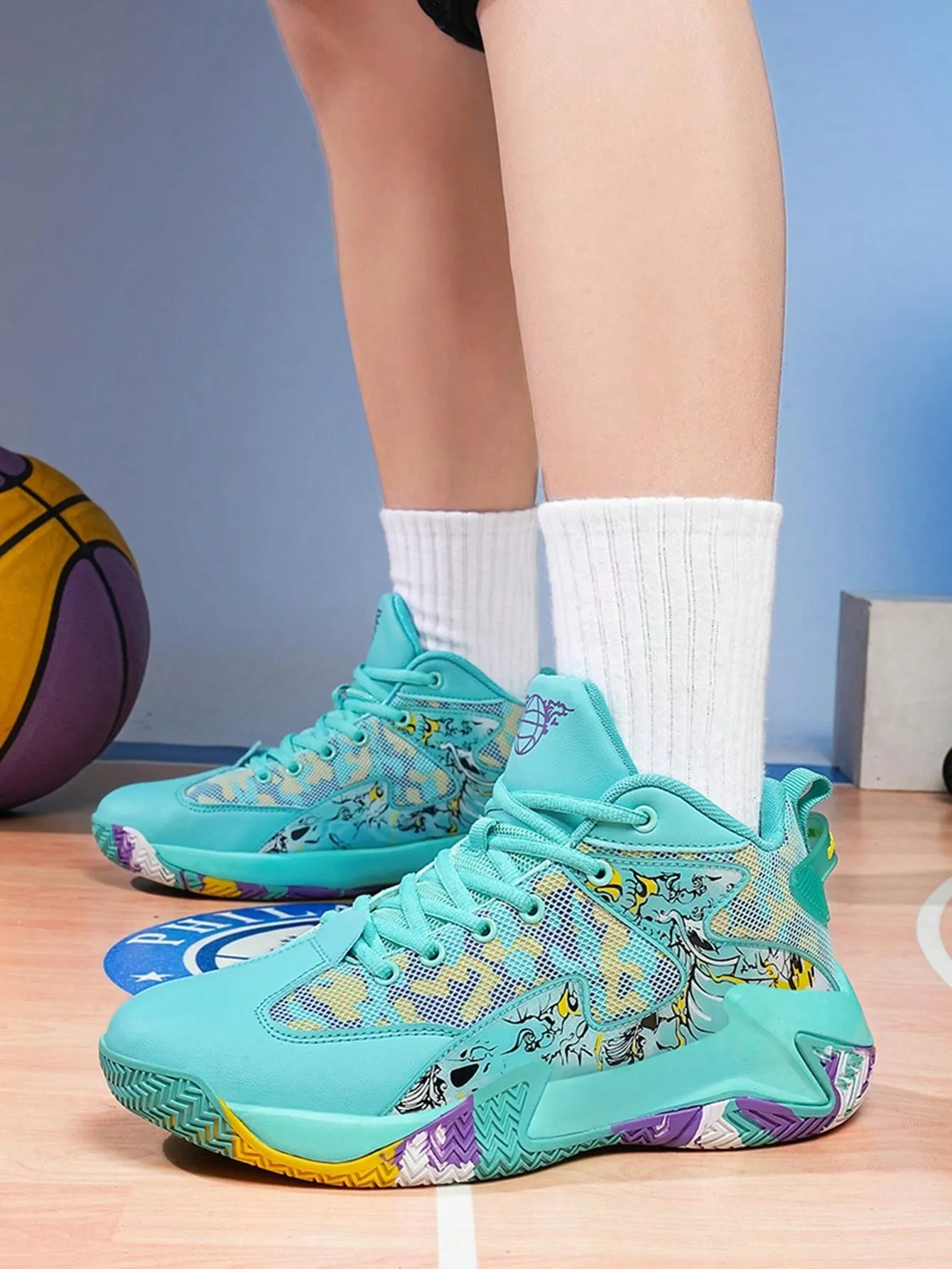 Men's Sports Shoes With Rubber Sole For All Seasons, Basketball Shoes, Large Size, Street Style, Breathable And Fashionable(Random Sole Pattern)