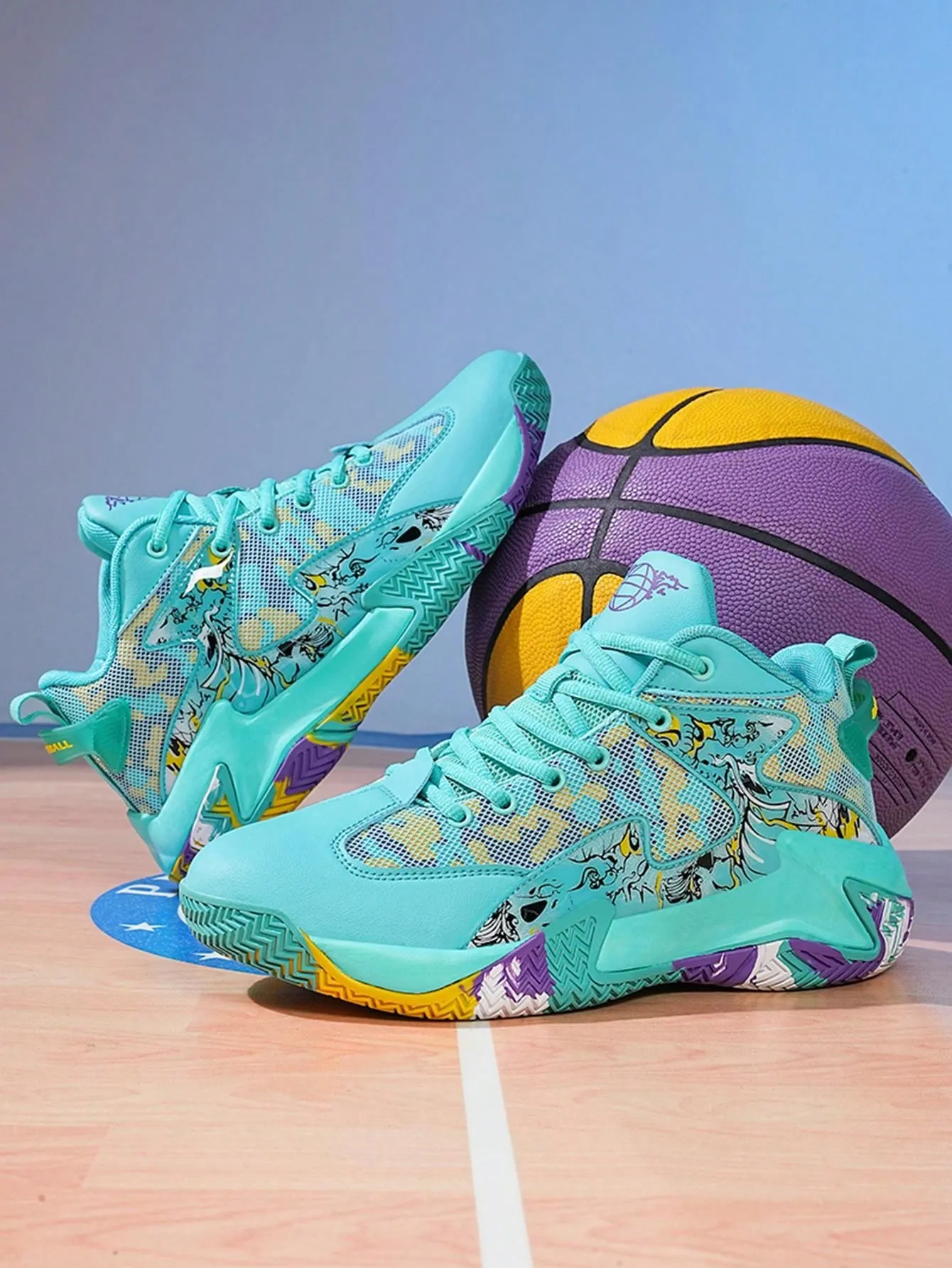 Men's Sports Shoes With Rubber Sole For All Seasons, Basketball Shoes, Large Size, Street Style, Breathable And Fashionable(Random Sole Pattern)