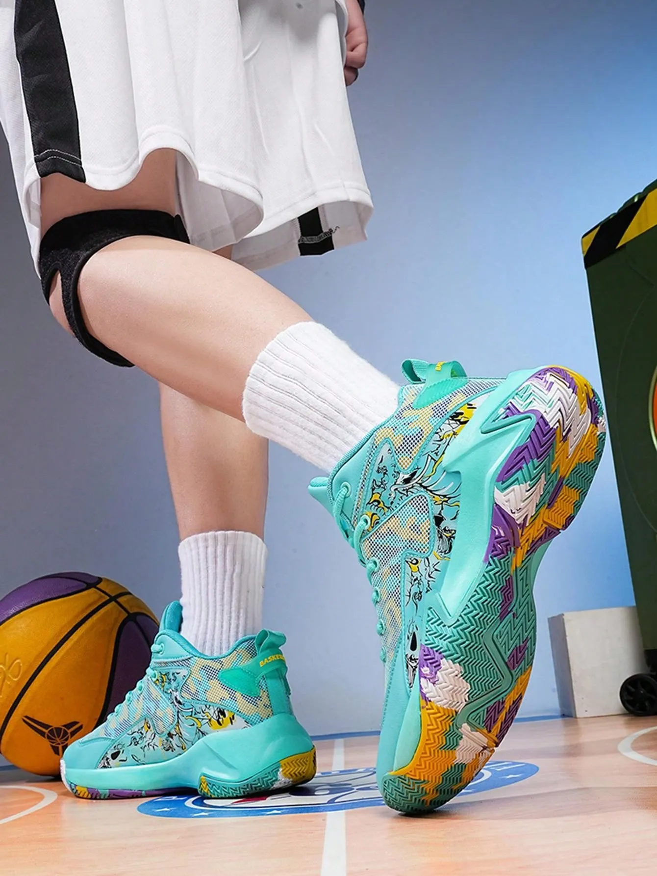 Men's Sports Shoes With Rubber Sole For All Seasons, Basketball Shoes, Large Size, Street Style, Breathable And Fashionable(Random Sole Pattern)